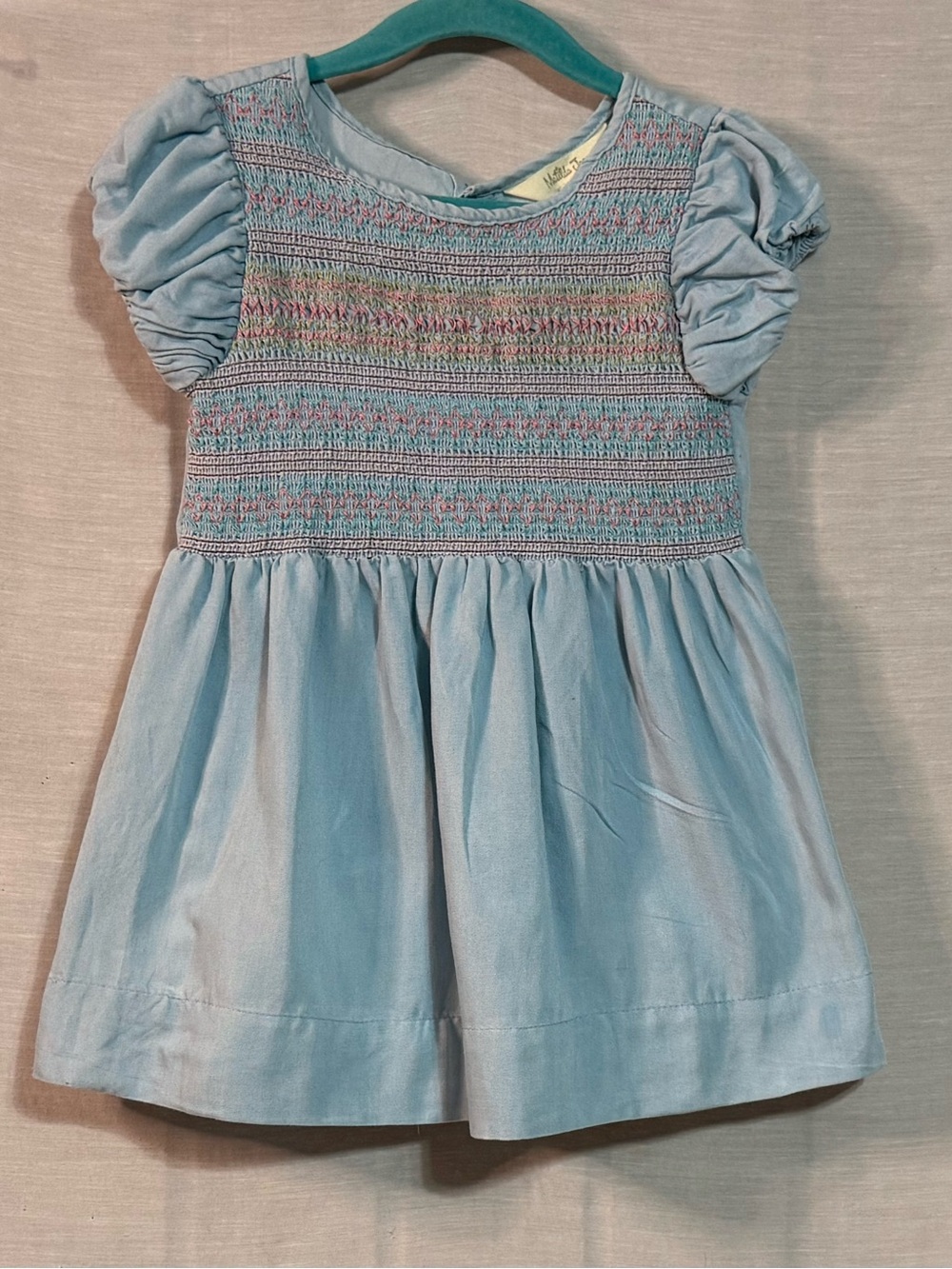 Matilda Jane Girls 6 Blue Smocked Puff Sleeve Dress